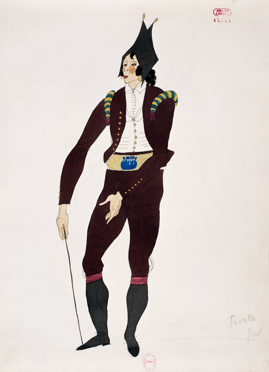 Puku Gioacchino Rossinin Sevillan parturi -sarjan Fiorellon hahmolle, luonnos Charles Martin (1884-1934) tekijältä Charles Martin