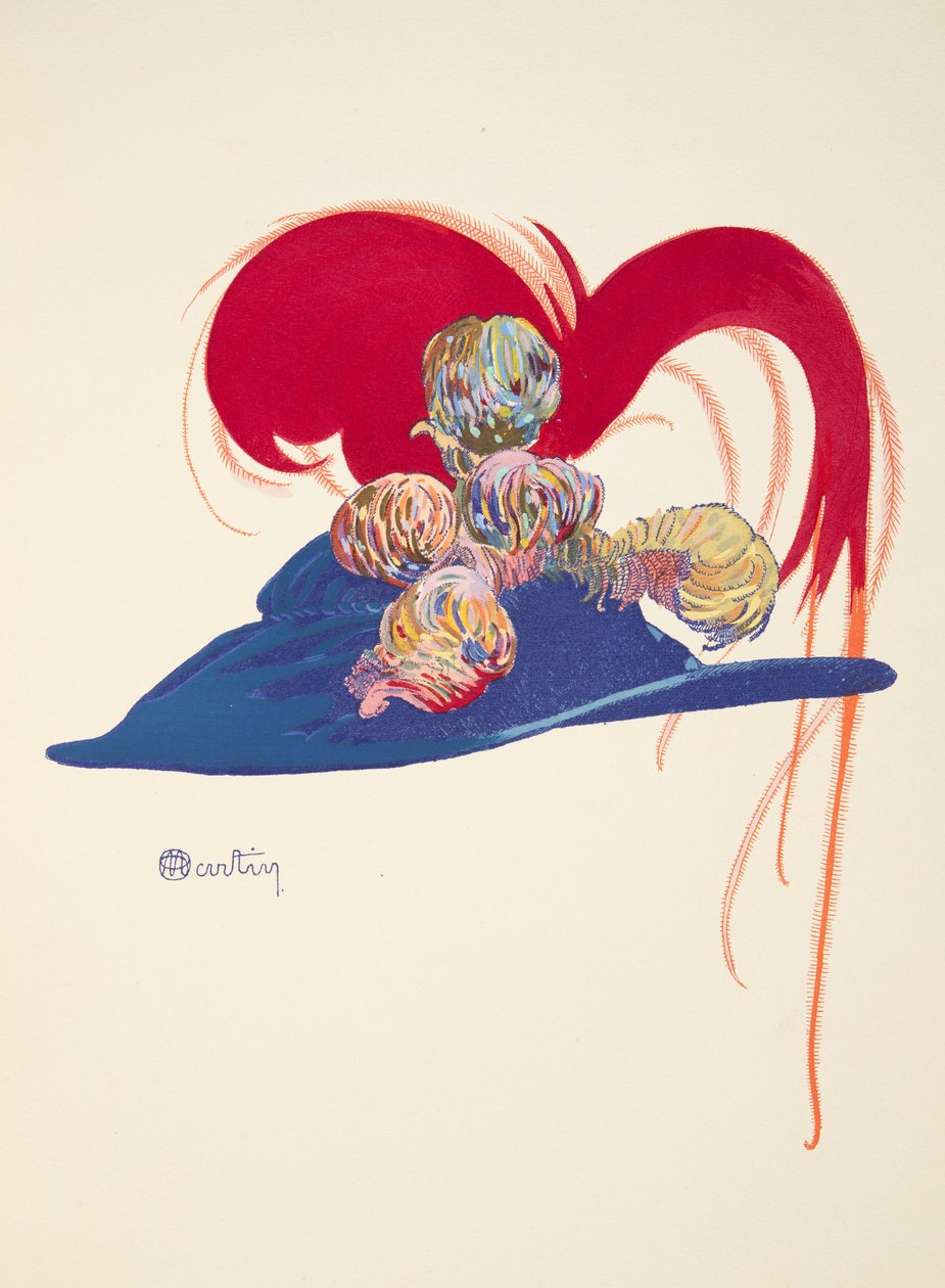 Hattusuunnitelma, teoksesta La Mode en mil neuf cent douze. chez Marcelle Demay, pub. 1912 (sabluunapainatus) tekijältä Charles Martin