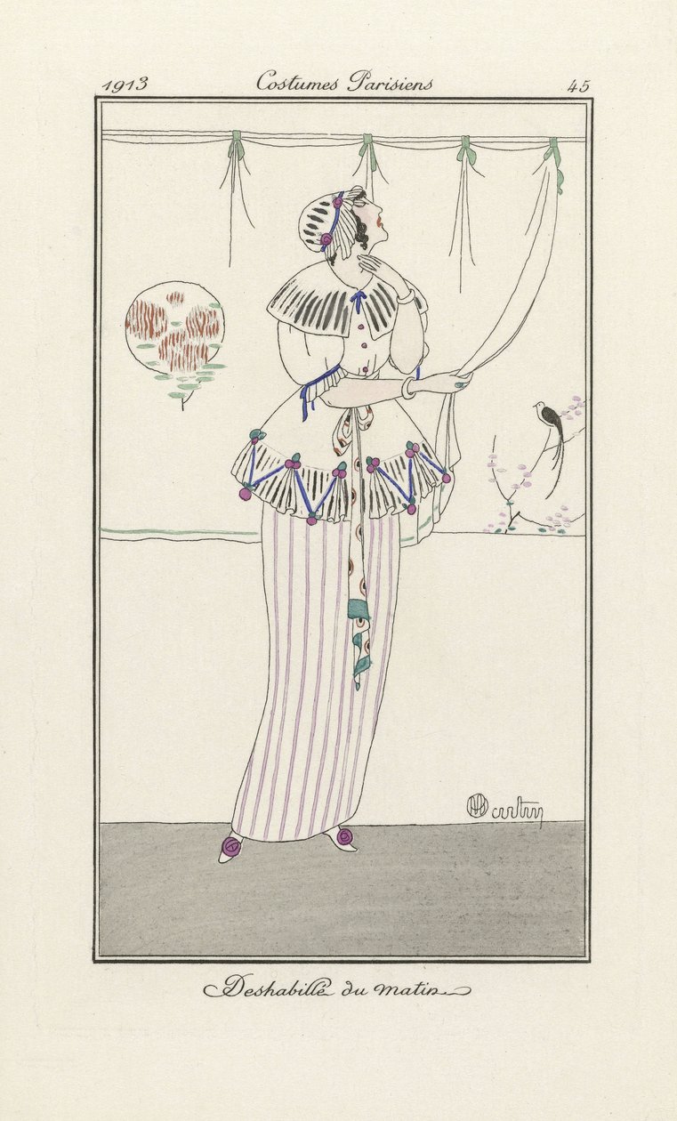 Morning negligee, Costumes Parisien, pub. 1913 (stencilprint) tekijältä Charles Martin