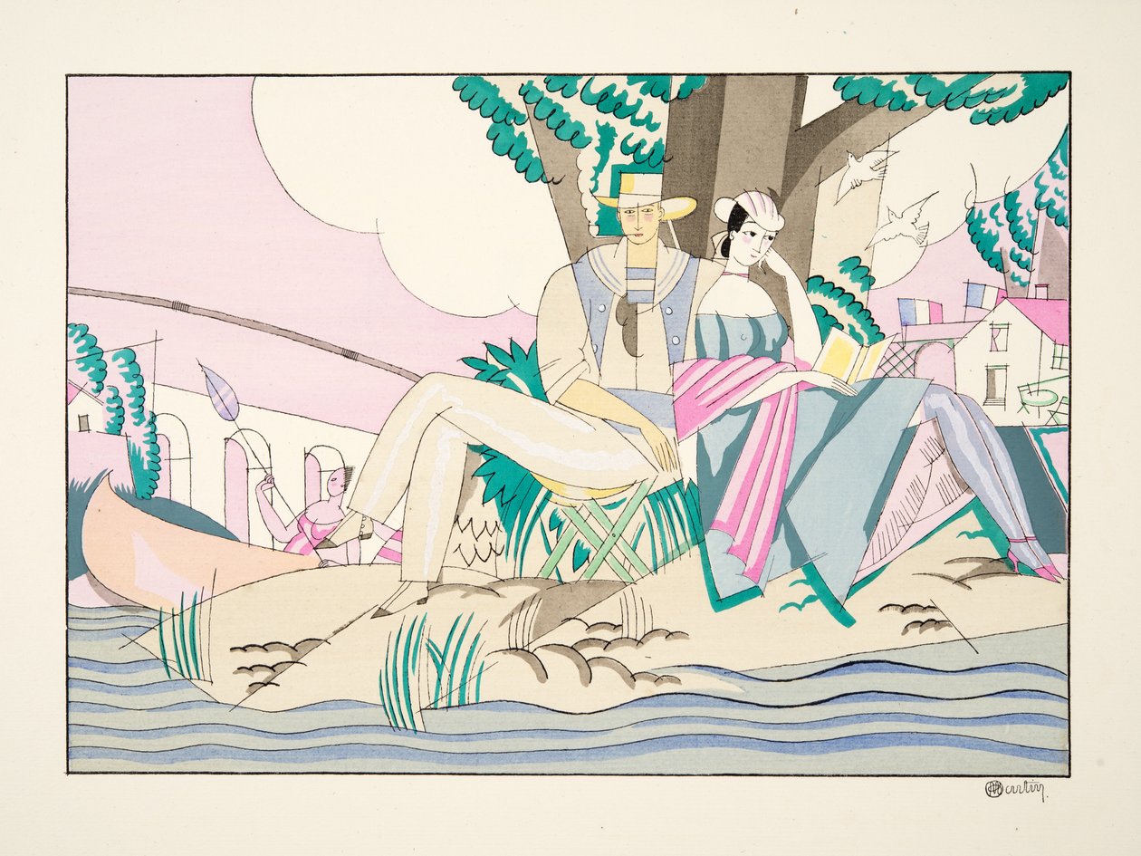 La Peche alkaen Sports & Entertainment, pub. 1914 (sabluunapainatus) tekijältä Charles Martin