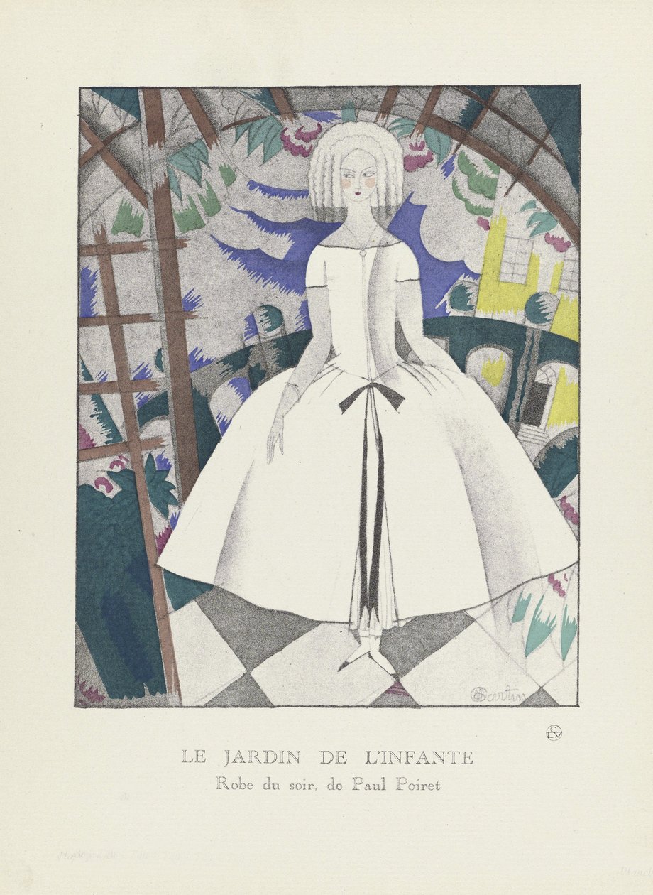 Le Jardin de lInfante, muotikuvakokoelmasta, 1920 (pochoir-painatus). tekijältä Charles Martin