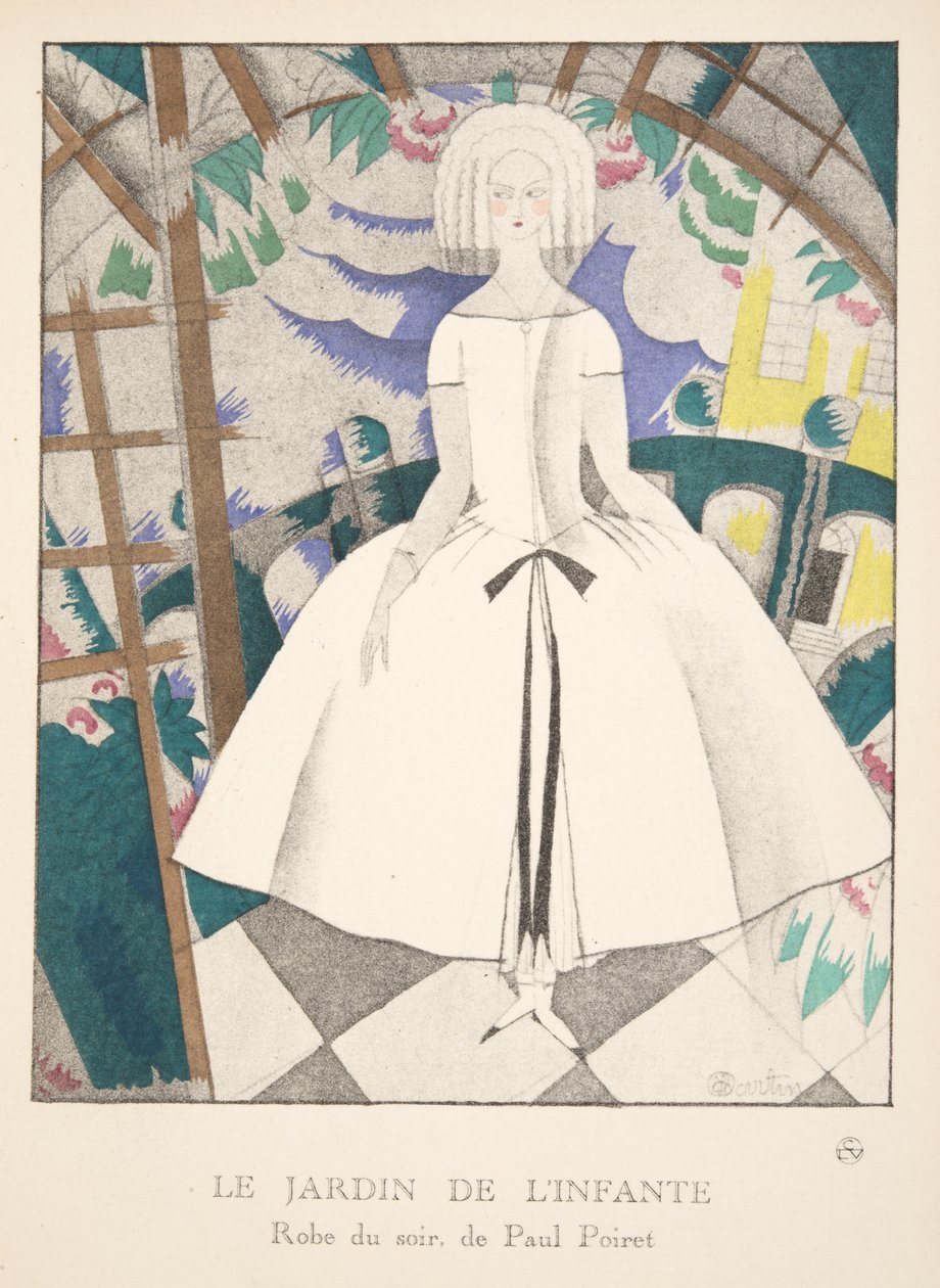 Le Jardin de lInfante, muotikuvakokoelmasta, 1920 (pochoir-painatus). tekijältä Charles Martin
