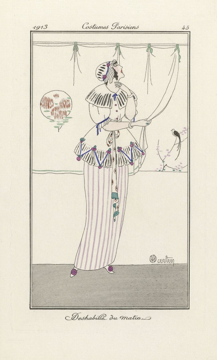 Morning Dress, Costumes Parisiensilta, pub. 1913 (stensiiliprintti) tekijältä Charles Martin
