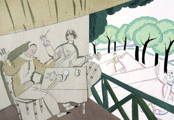 Tenniskohtaus, n. 1920 (stensiili paperille) tekijältä Charles Martin