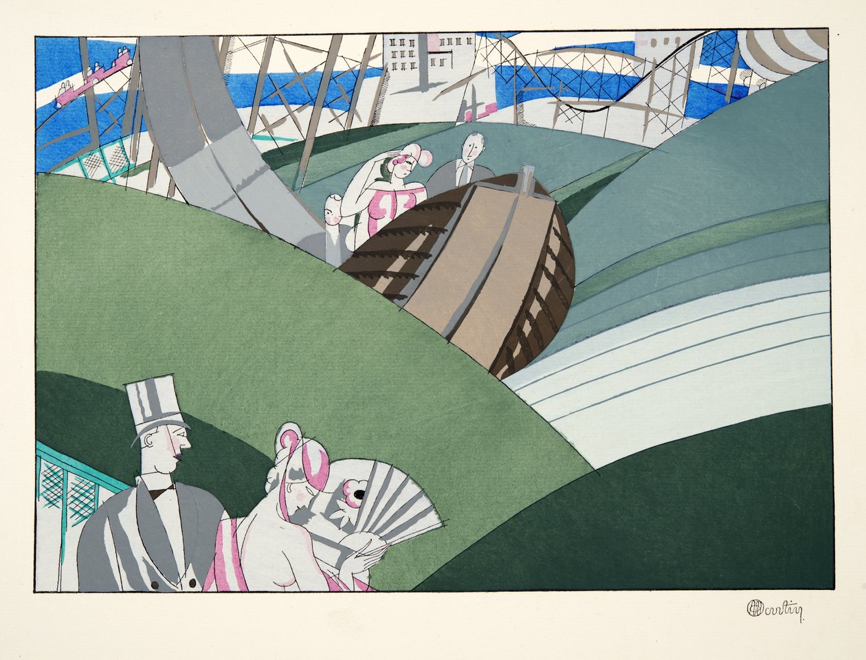 Water-Chute, Urheilu ja viihde, pub. 1914 (stensiiliprintti) tekijältä Charles Martin