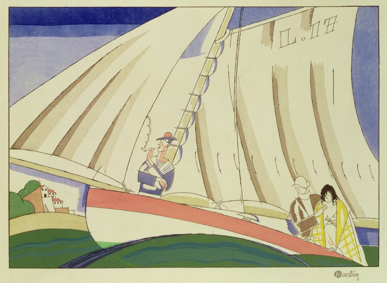 Purjehdus, n. 1920 (stensiili paperille) tekijältä Charles Martin