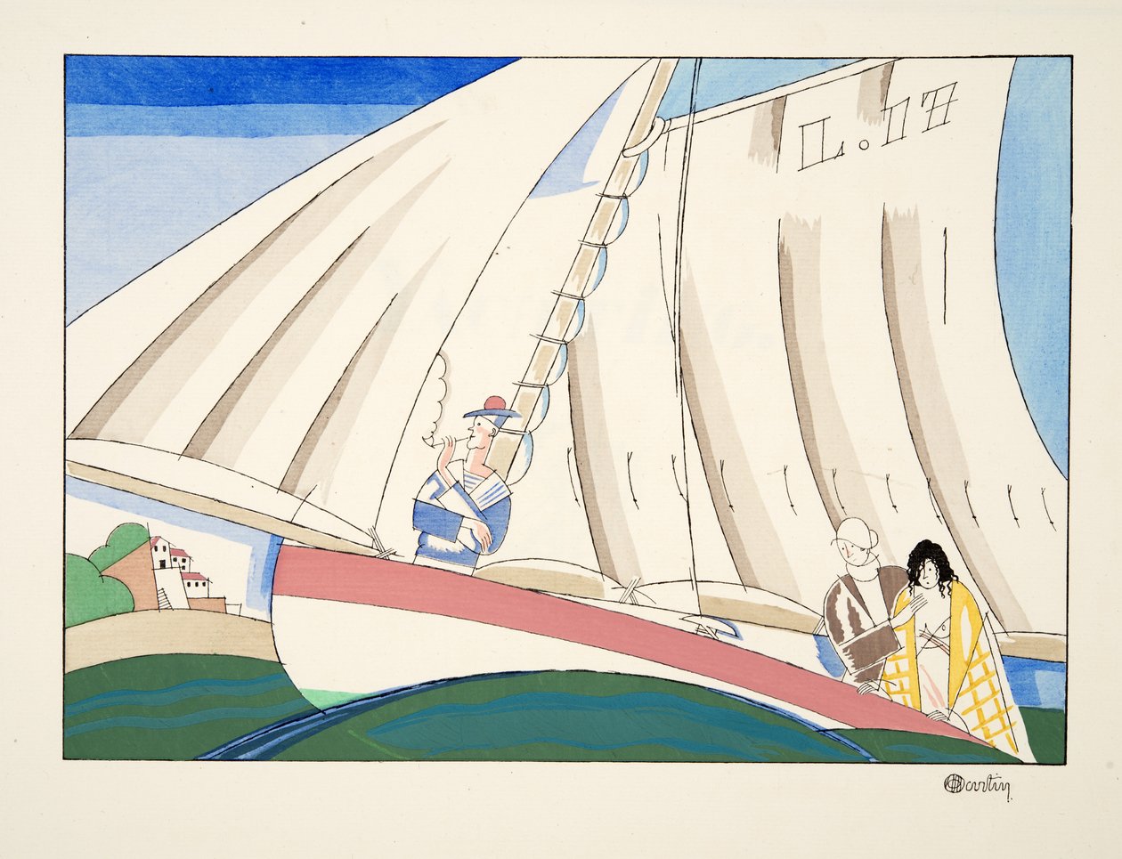 Yachting from Sports & Divertissements, pub. 1914 (pochoir-painatus) tekijältä Charles Martin
