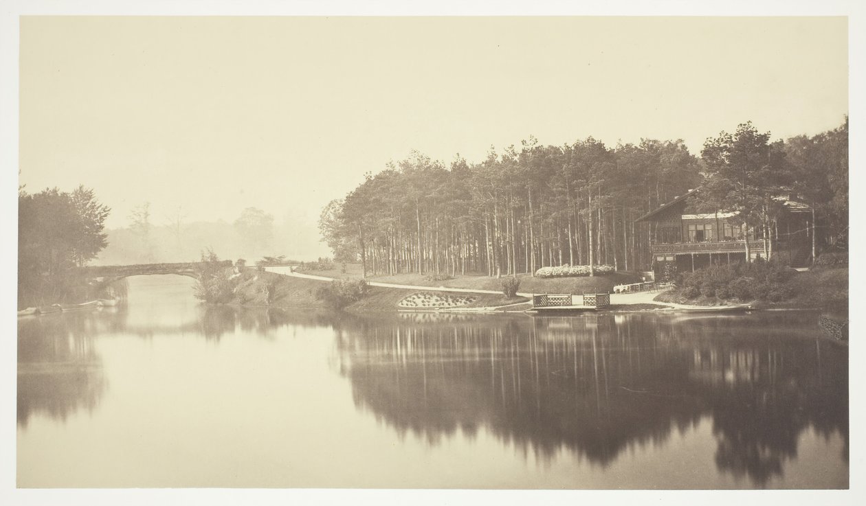 Nimetön, c. 1850. [Silta ja chalet Bois de Boulognessa, puisto Pariisissa]. tekijältä Charles Marville