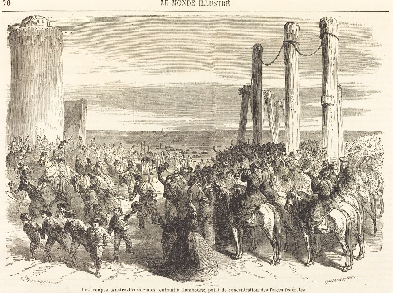 Itävalta-Preussin joukot saapuvat Hampuriin ... [yläpuoli] tekijältä Charles Maurand after Godefroy Durand