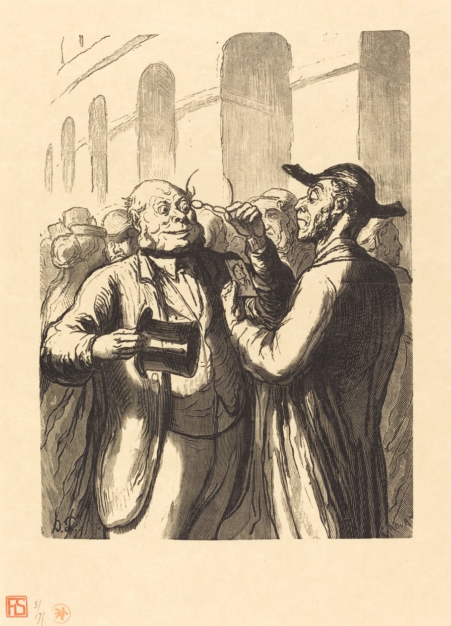 Maailmanlaajuinen näyttely: Valokuvien tarkastus kääntöporteissa tekijältä Charles Maurand after Honoré Daumier