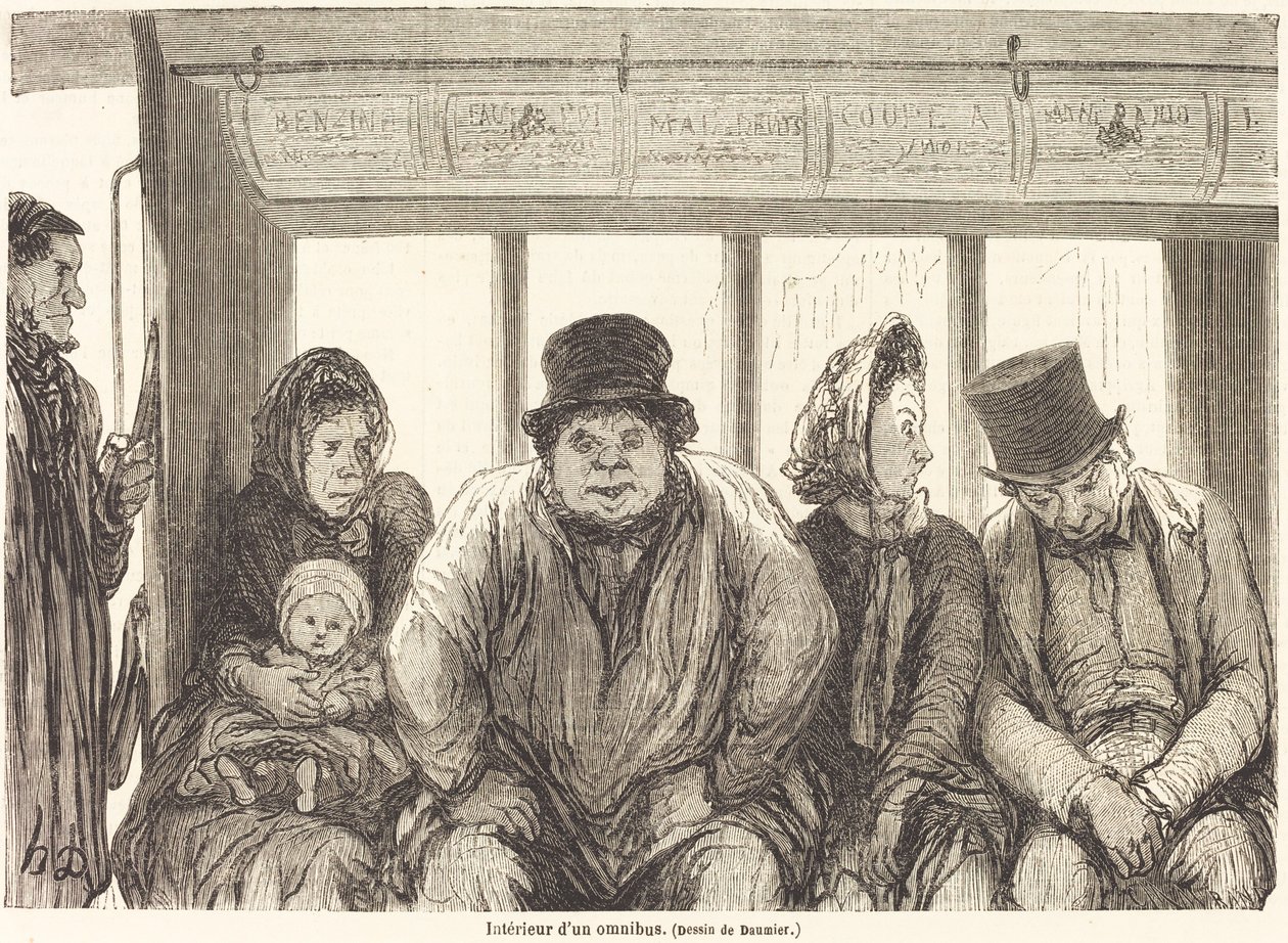 Omnibussin sisäpuoli [alapuoli] tekijältä Charles Maurand after Honoré Daumier