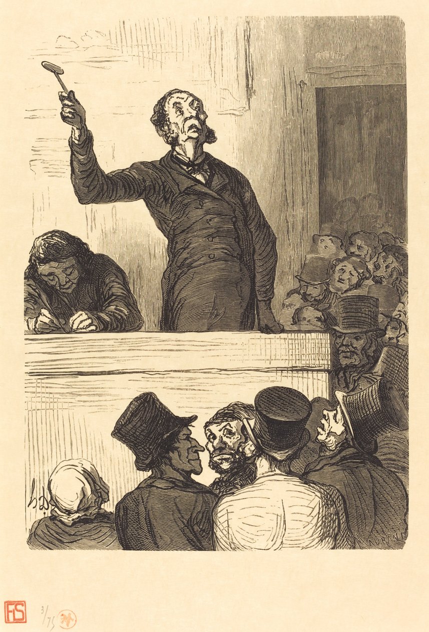 Huutokauppatalo: Huutokaupanpitäjä tekijältä Charles Maurand after Honoré Daumier