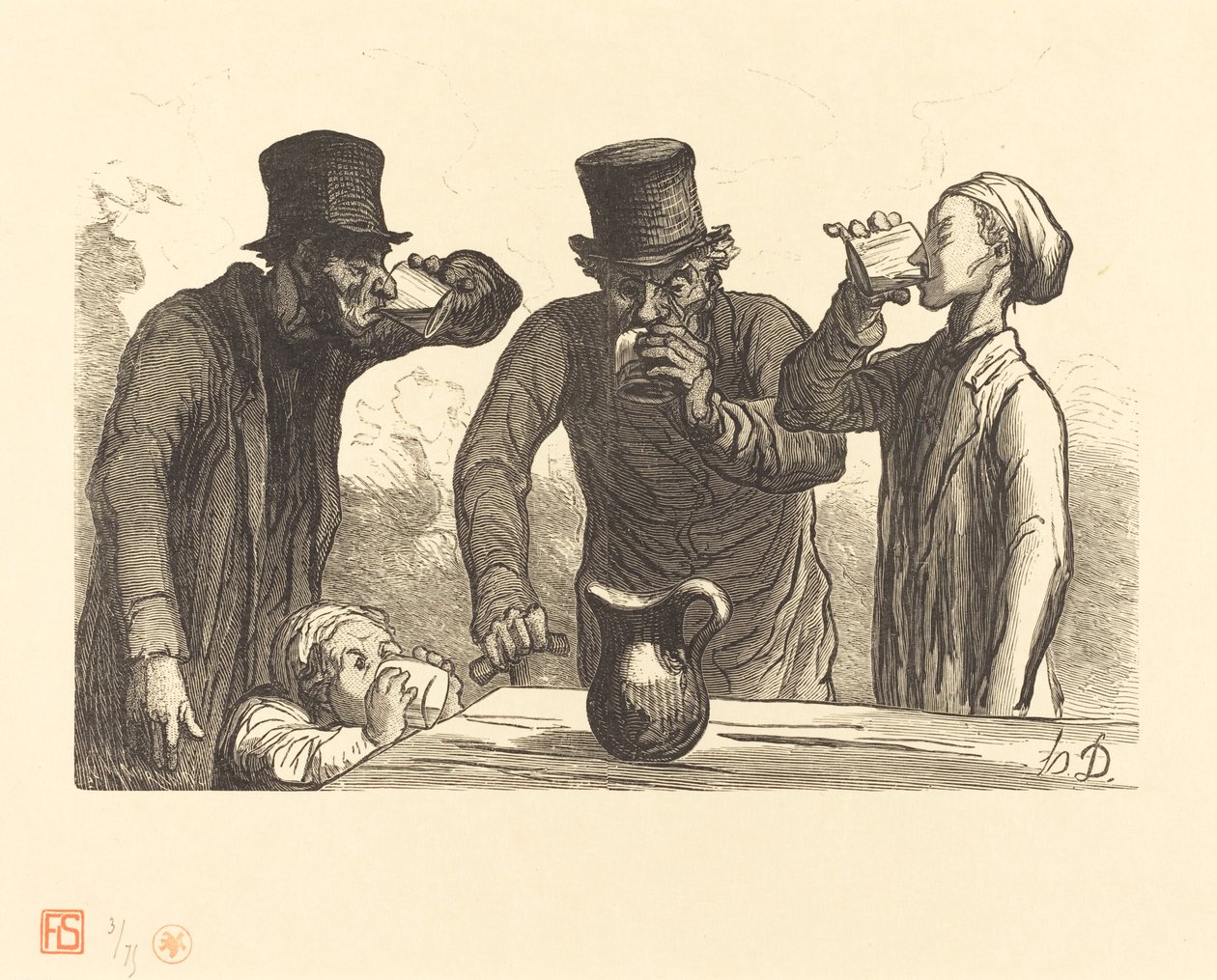 Juoman fysiologia: neljä ikää tekijältä Charles Maurand after Honoré Daumier