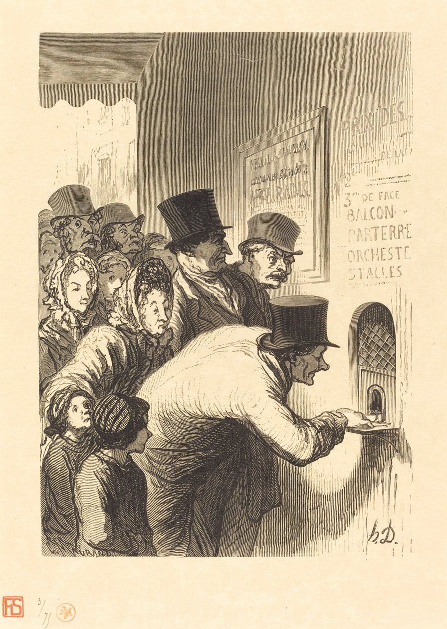 Teatterin lipunmyynti tekijältä Charles Maurand after Honoré Daumier