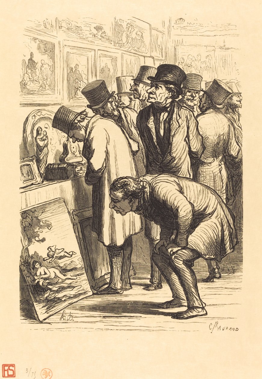 Drouot-hotellin huone näyttelypäivänä tekijältä Charles Maurand after Honoré Daumier