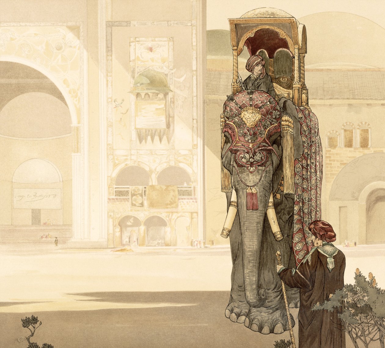 Seremoniallinen norsu, Rudyard Kiplingin viidakkokirjasta, 1903 tekijältä Charles Maurice Detmold
