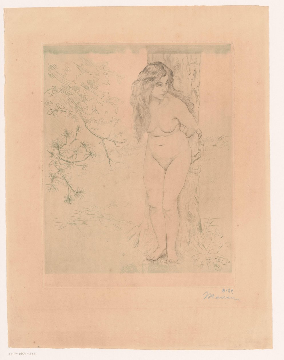 Eva nojaa puuta vasten tekijältä Charles Maurin (signed by artist)