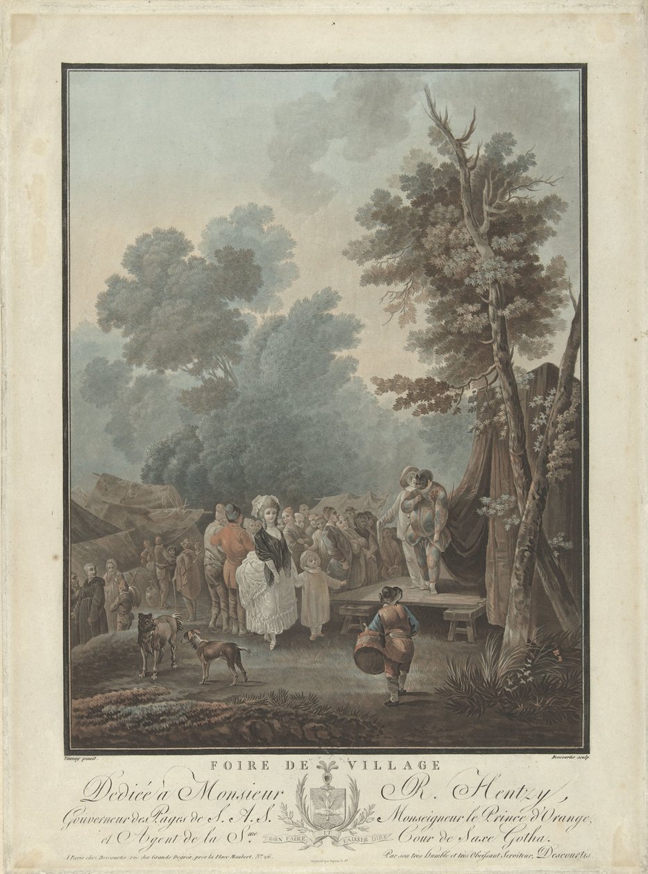 kylän juhla Foire de Village (otsikko esineessä) Neljä genren kohtausta (sarjan nimi) tekijältä Charles Melchior Descourtis