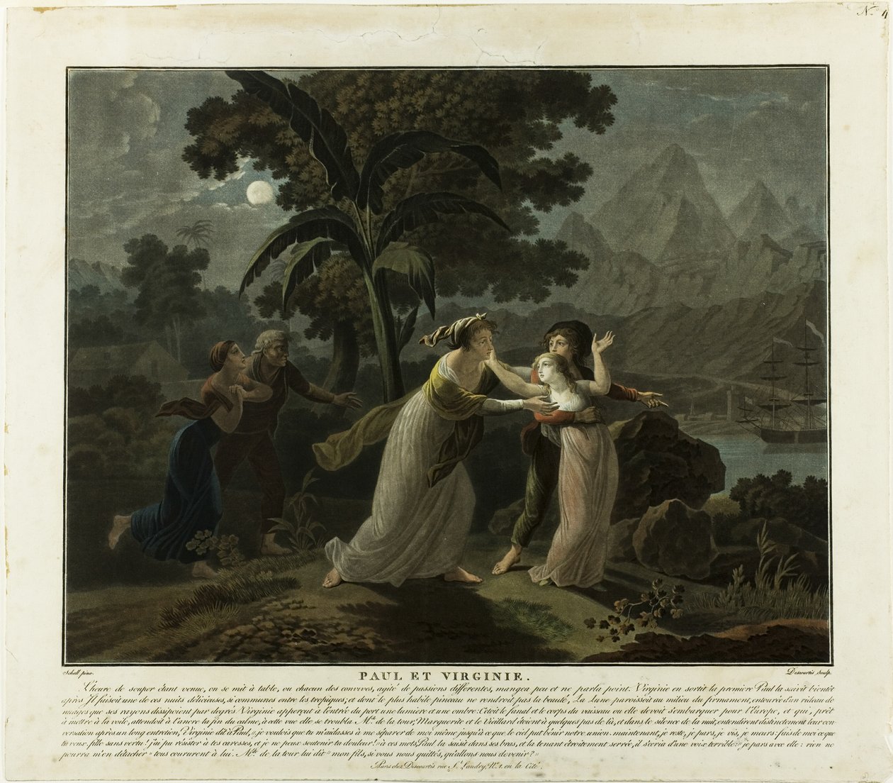 Lähtö, levy 4 teoksesta Paul et Virginie (Paul et Virginie) tekijältä Charles Melchior Descourtis