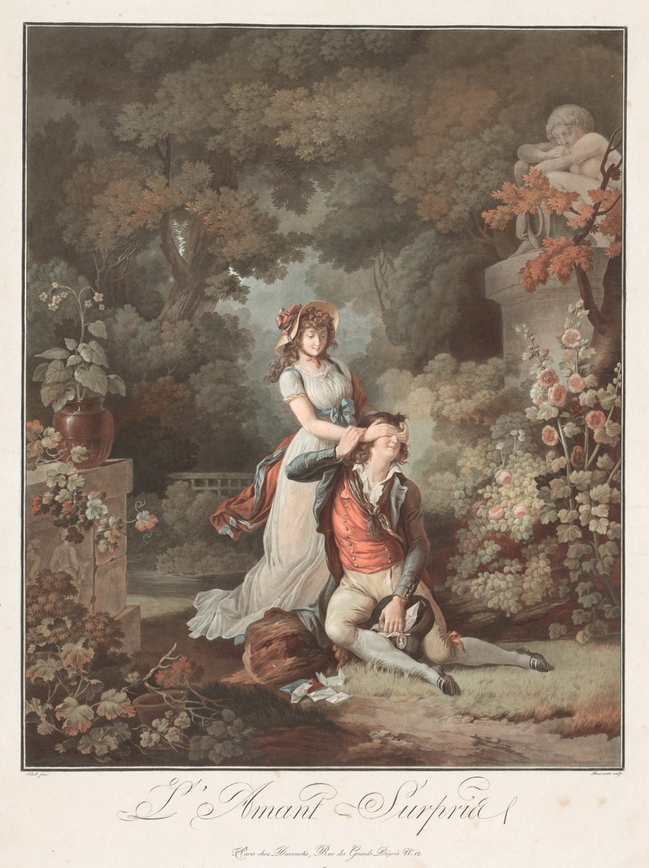 Rakastaja yllätti LAmant Surpris, n. 1798. tekijältä Charles Melchior Descourtis