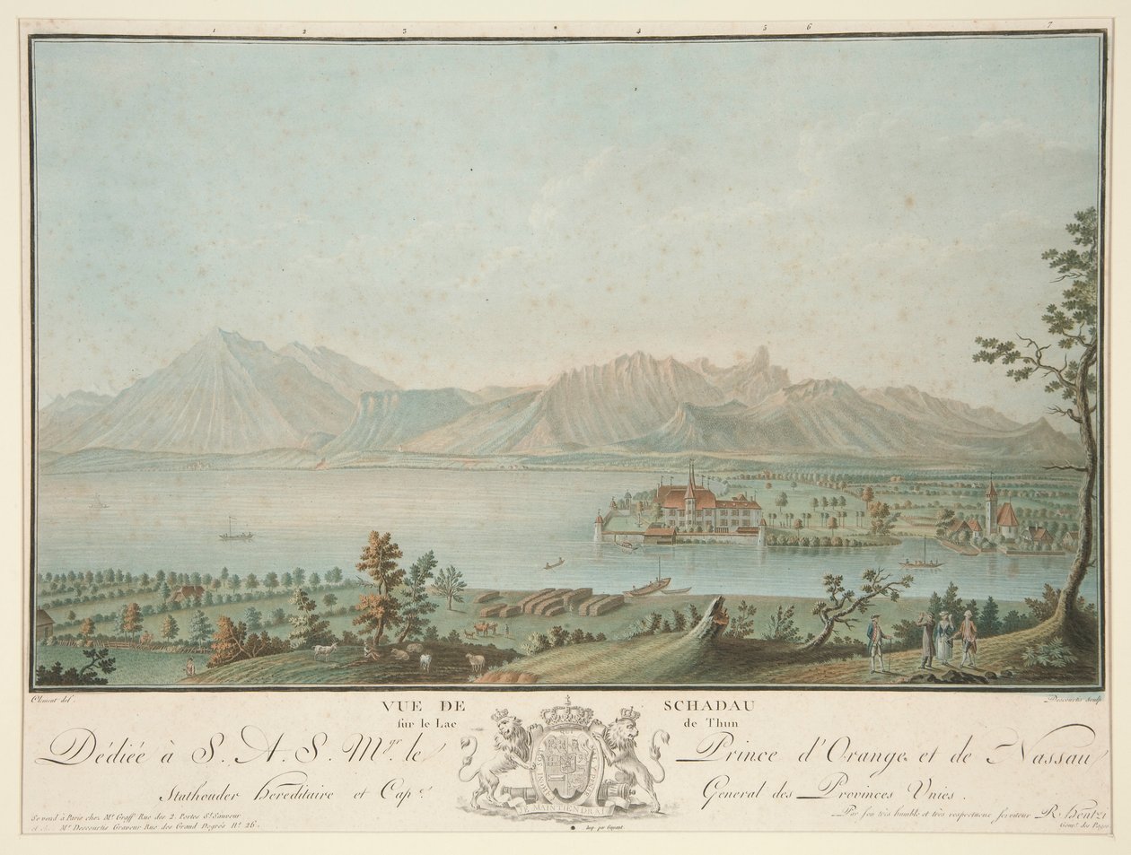 Näkymä Schadausta Thun-järvelle (Clementin jälkeen) tekijältä Charles Melchior Descourtis
