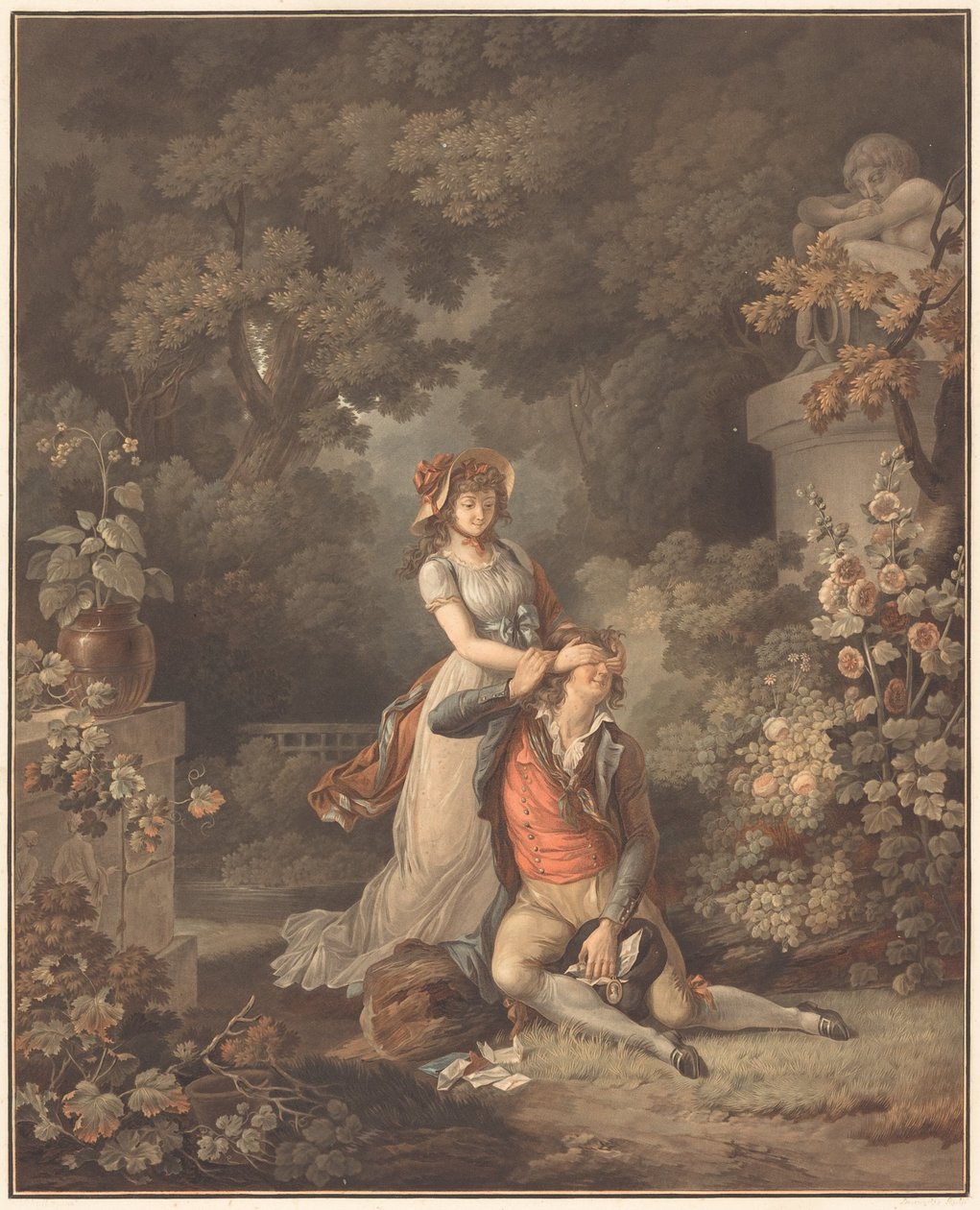 Yllättynyt rakastaja tekijältä Charles Melchior Descourtis after Jean Frederic Schall