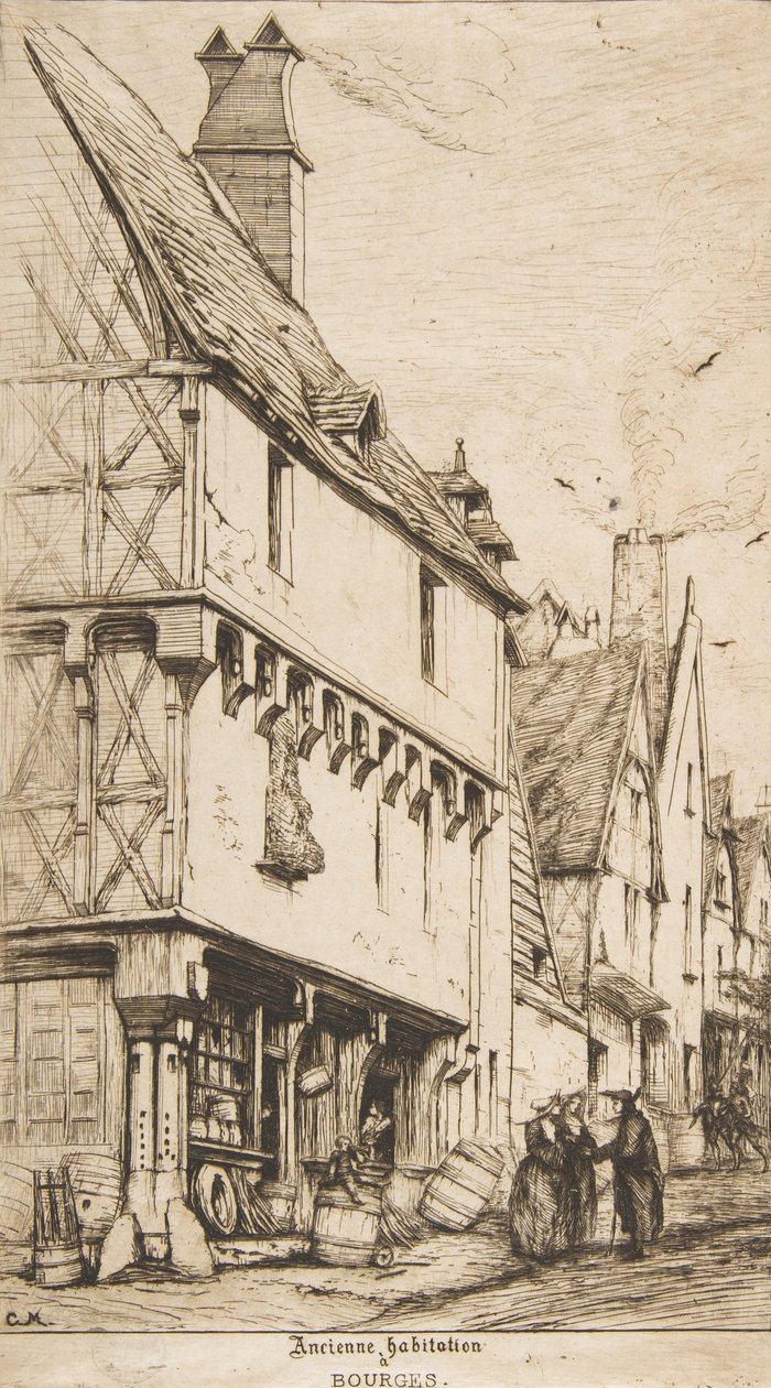 Vanha talo tai muusikon talo, Bourges, 1860. tekijältä Charles Meryon