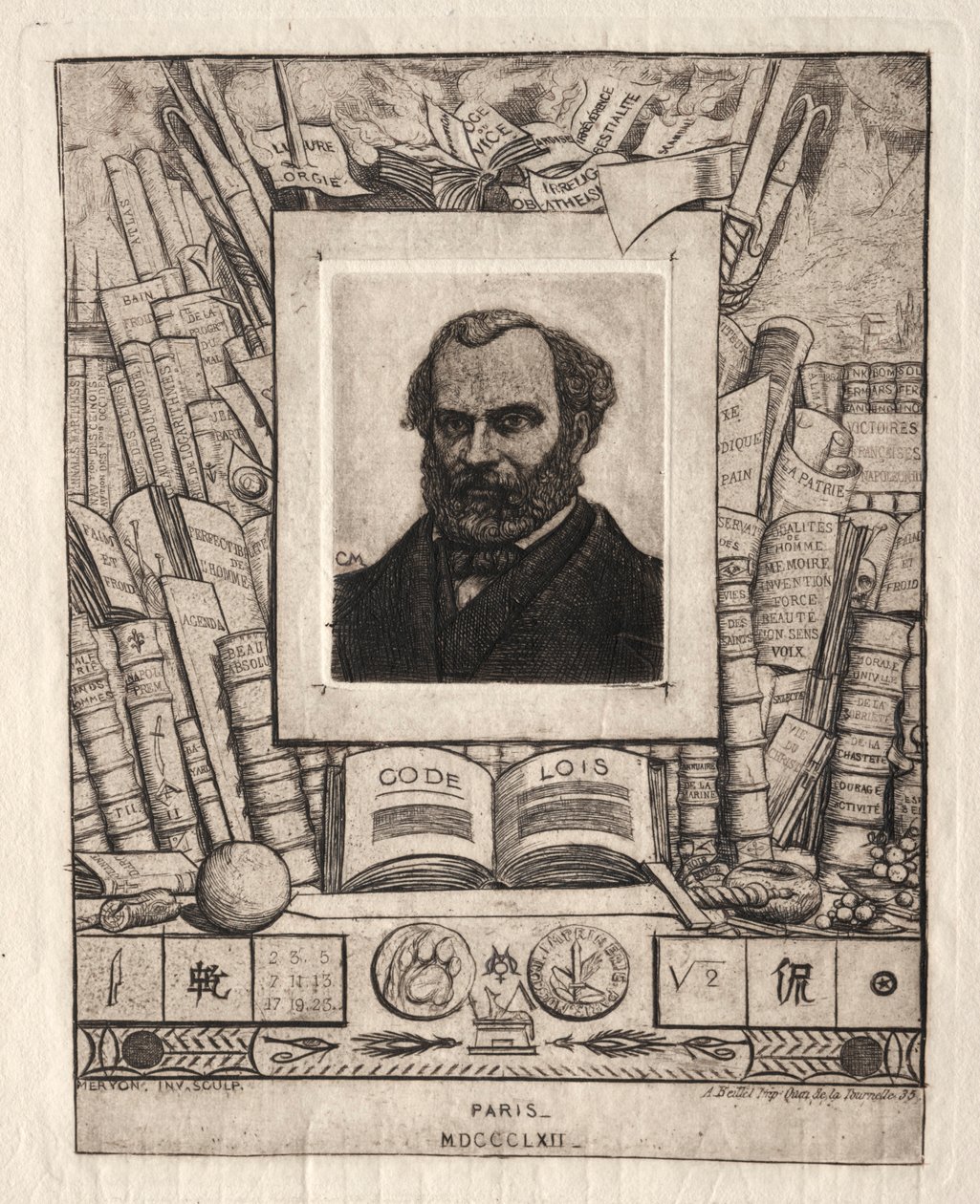 Armand Gueraud Nantesista, kirjapaino ja kirjailija, 1862. tekijältä Charles Meryon