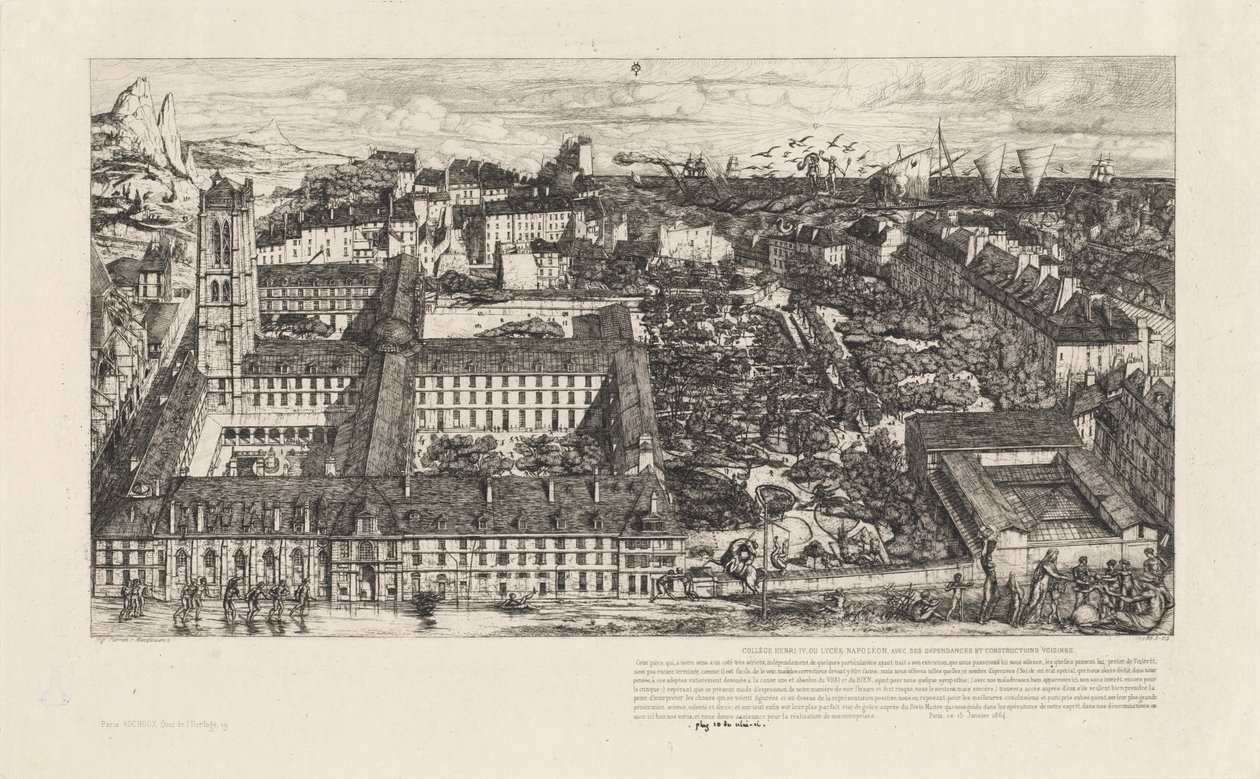 Collège Henri IV, Pariisi tai Lycée Napoléon (Henry IV College tai Napoleon School, Pariisi) tekijältä Charles Meryon