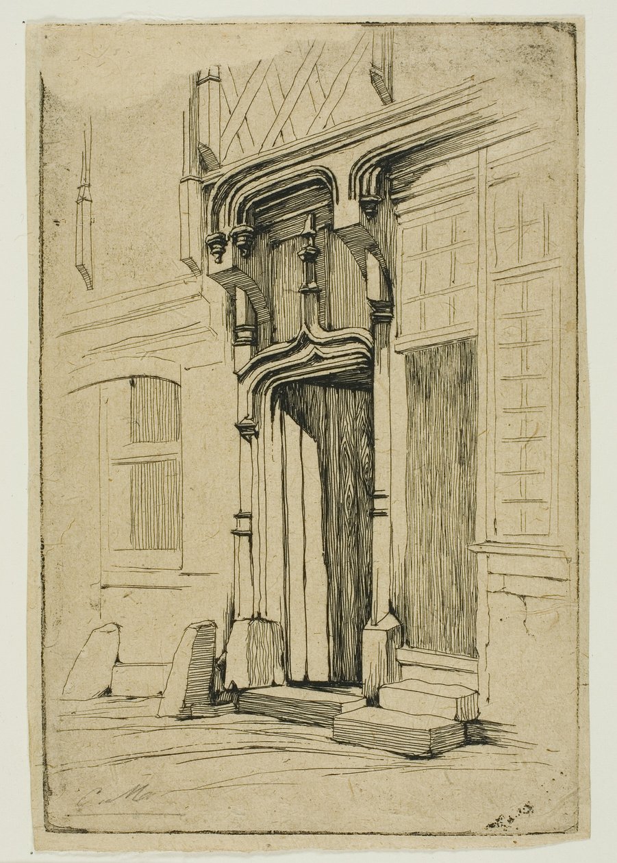 aMuinaisen luostarin ovi, rue Mirabeau, Bourges tekijältä Charles Meryon