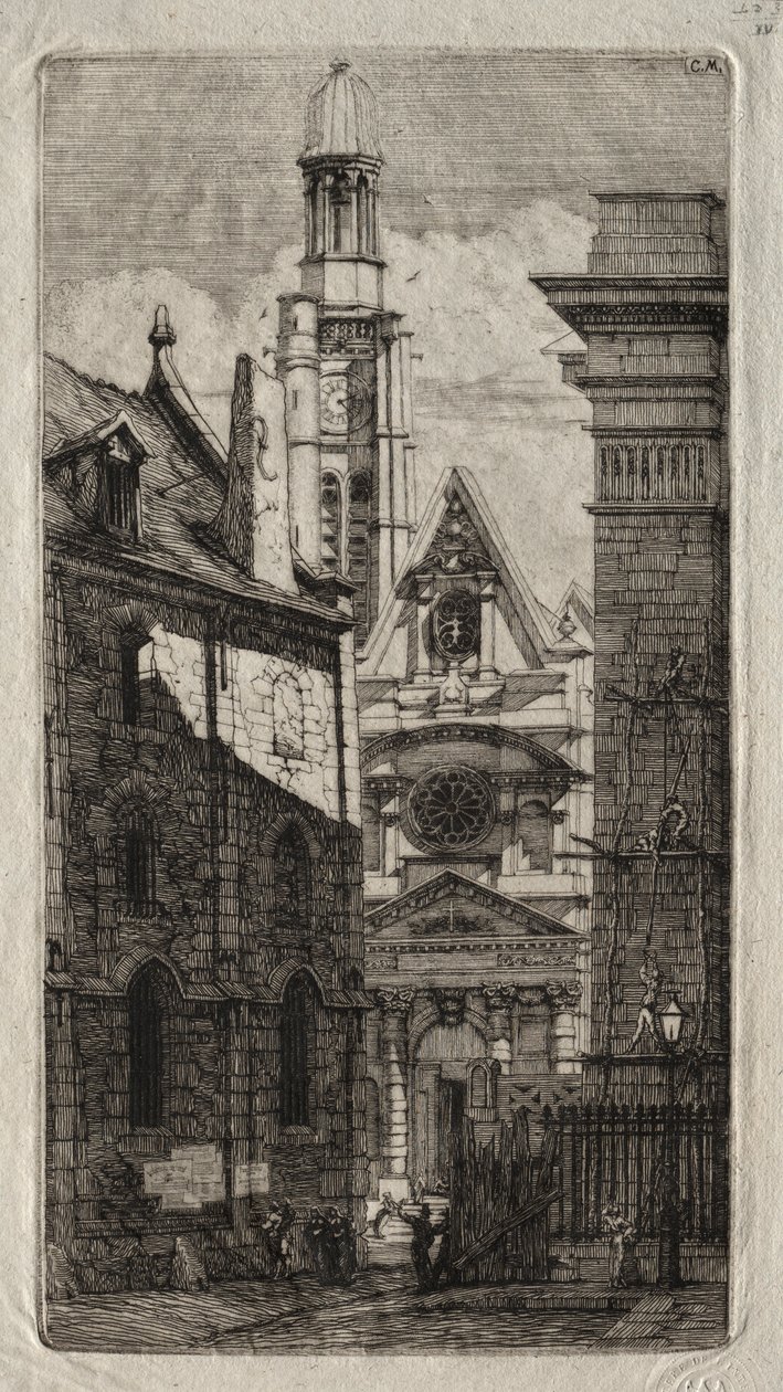 Pariisin etsaukset: Pyhän Tapanin vuorikirkko, 1852. tekijältä Charles Meryon