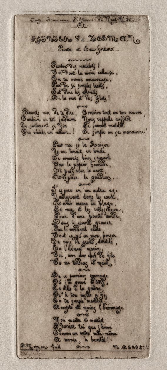 Pariisin etsaukset: Omistus Reynier Noomsille, nimeltään Zeeman, 1854. tekijältä Charles Meryon