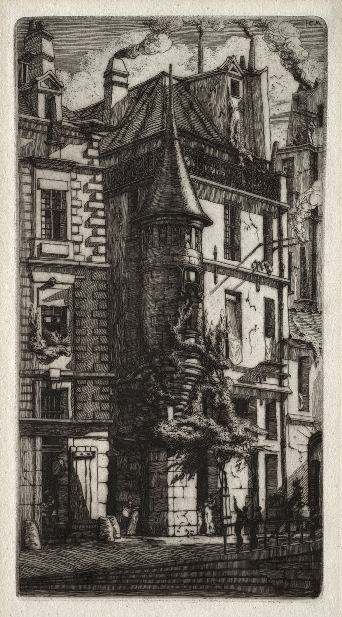 Pariisin etsaukset: Talo tornilla, Weavers Street, 1852. tekijältä Charles Meryon