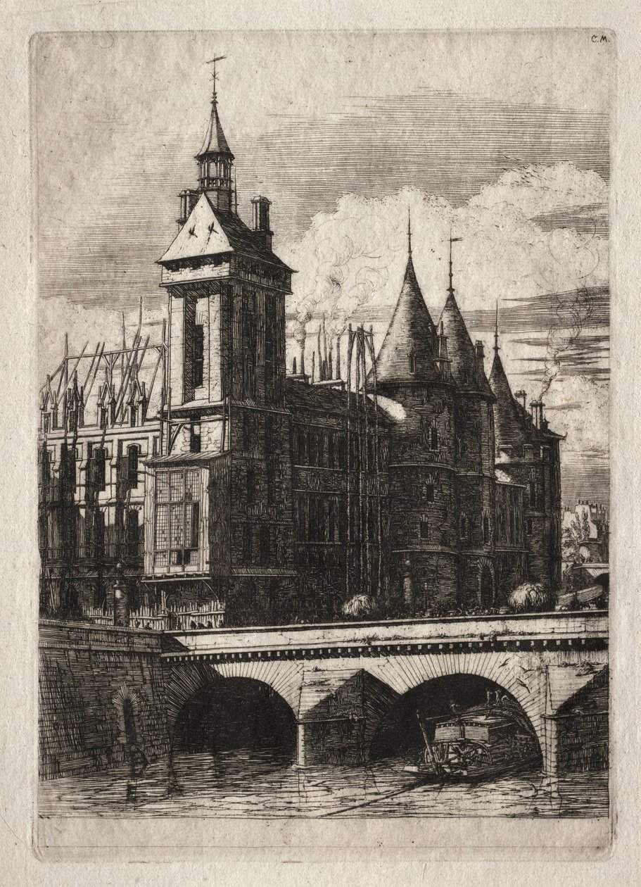 Pariisin etsaukset: Kellotorni, 1852. tekijältä Charles Meryon