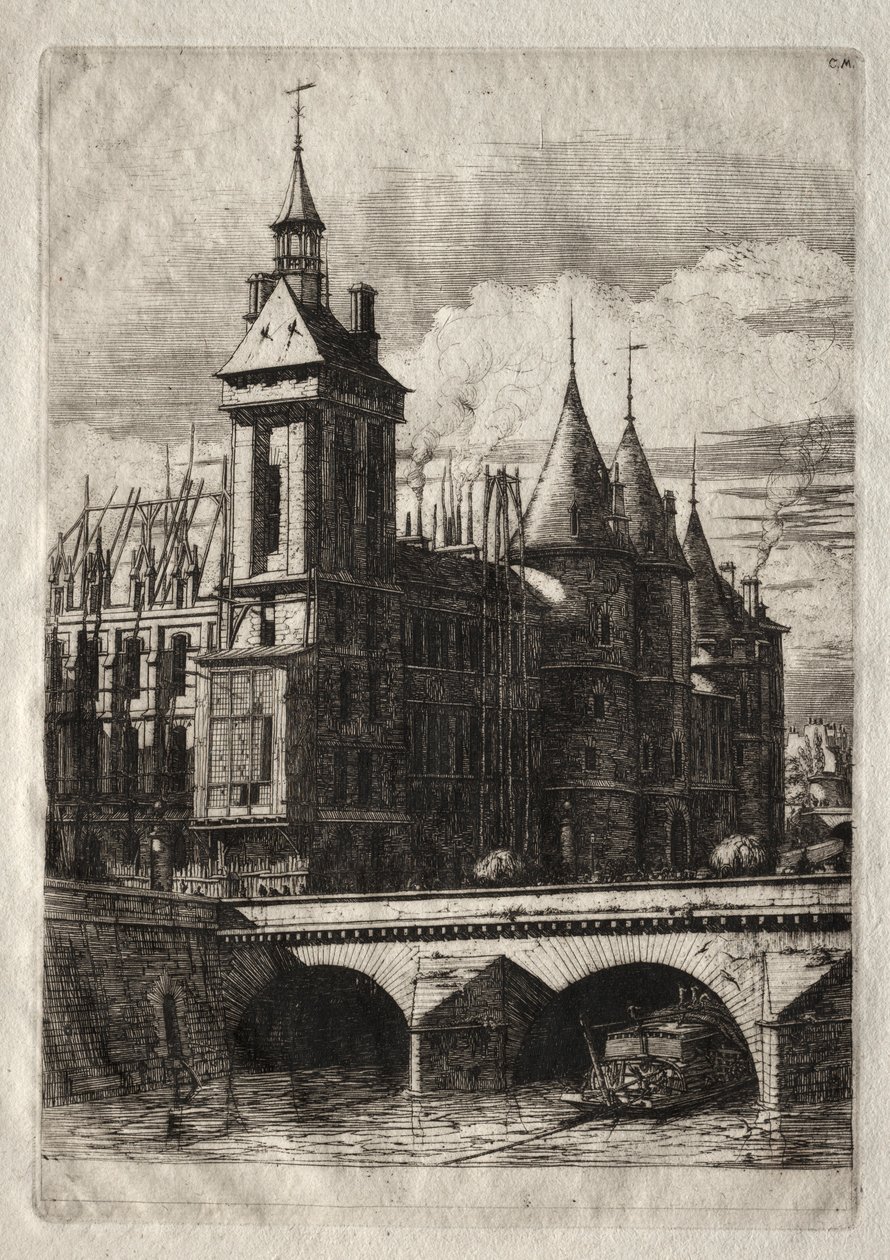 Pariisin etsaukset: Kellotorni, 1852. tekijältä Charles Meryon