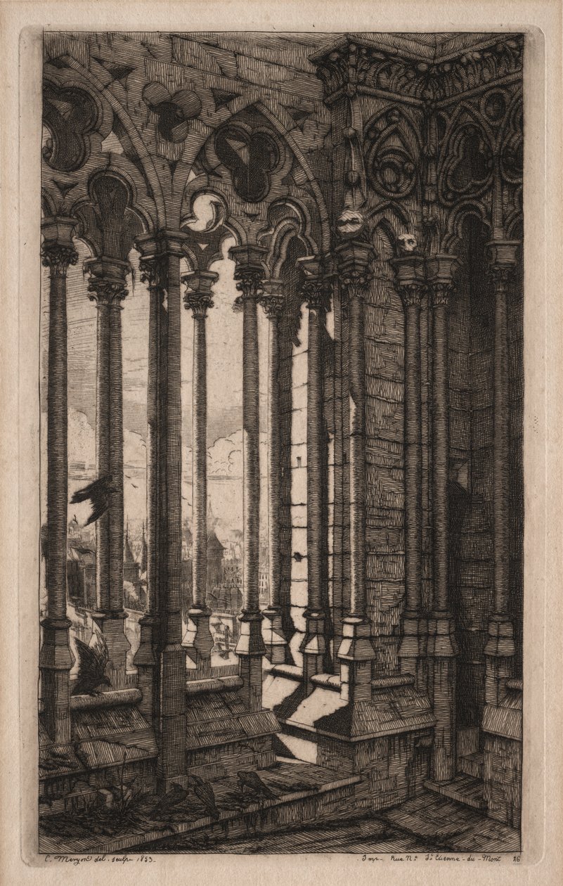 Pariisin etsaukset: Notre Damen galleria tekijältä Charles Meryon