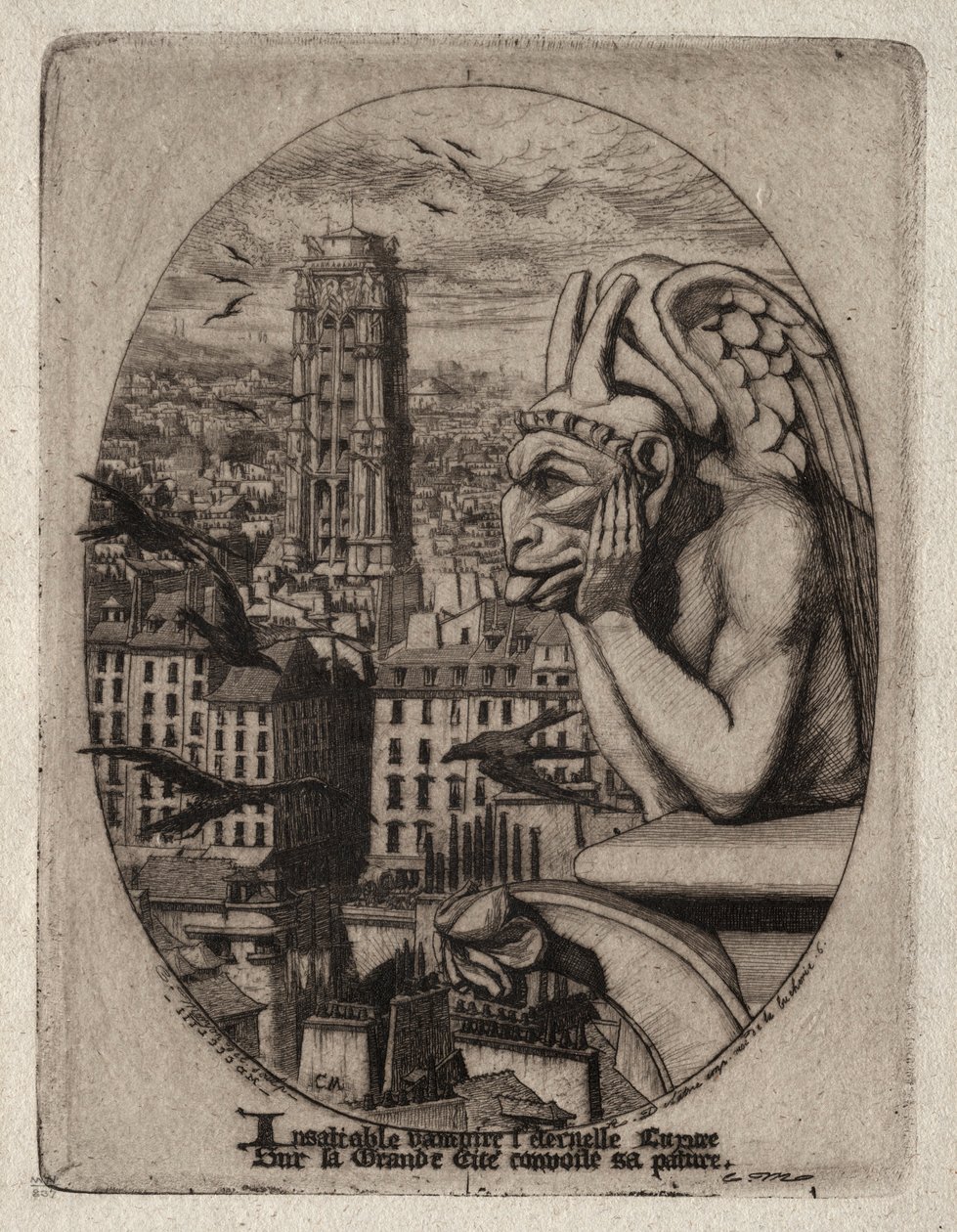 Pariisin etsaukset: Gargoyle, 1853. tekijältä Charles Meryon