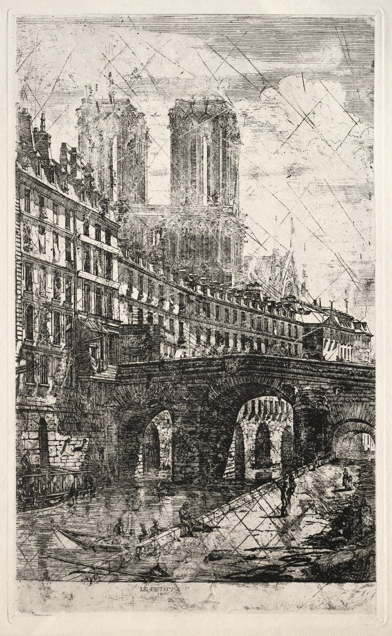 Pariisin etsaukset: Pieni silta, 1850. tekijältä Charles Meryon
