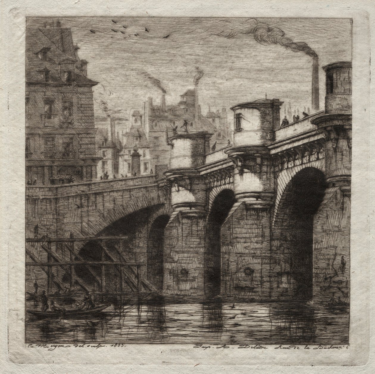 Pariisin etsaukset: Uusi silta, 1853. tekijältä Charles Meryon