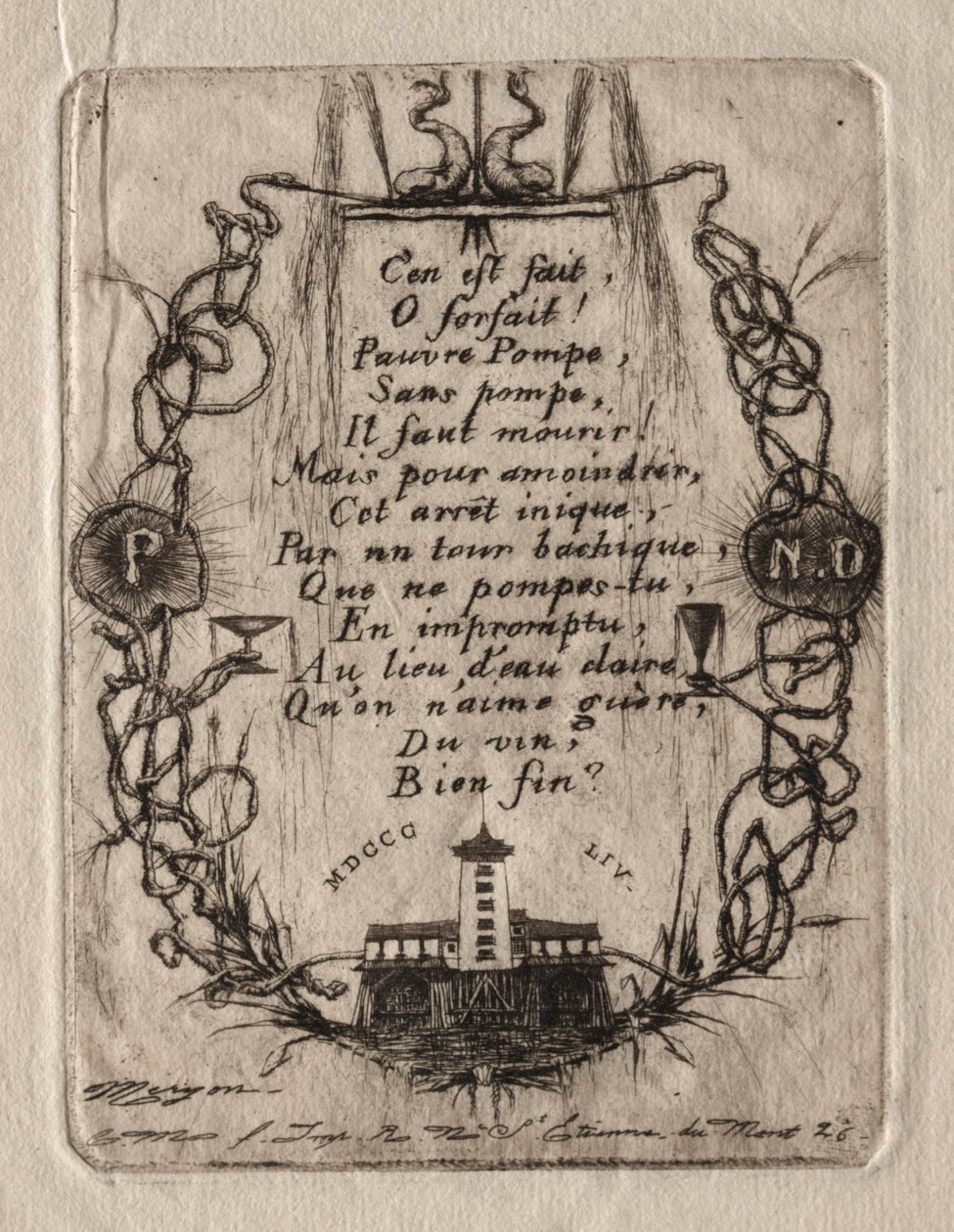 Pariisin etsaukset: Notre Dame -pumppu, pieni lautanen, 1854. tekijältä Charles Meryon