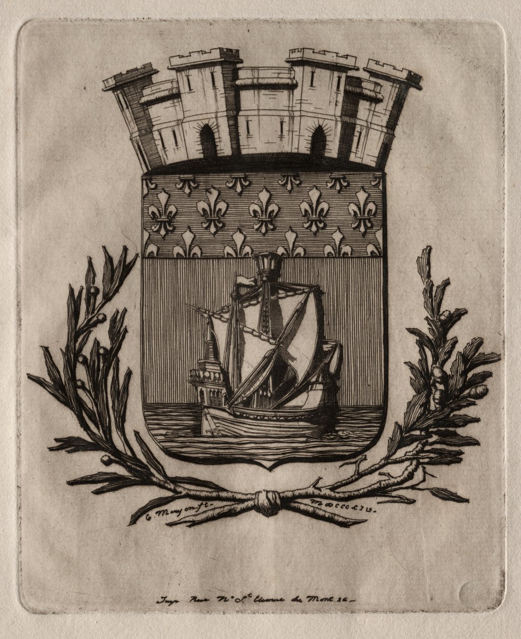 Pariisin etsaukset: Pariisin kaupungin symboliset käsivarret tekijältä Charles Meryon
