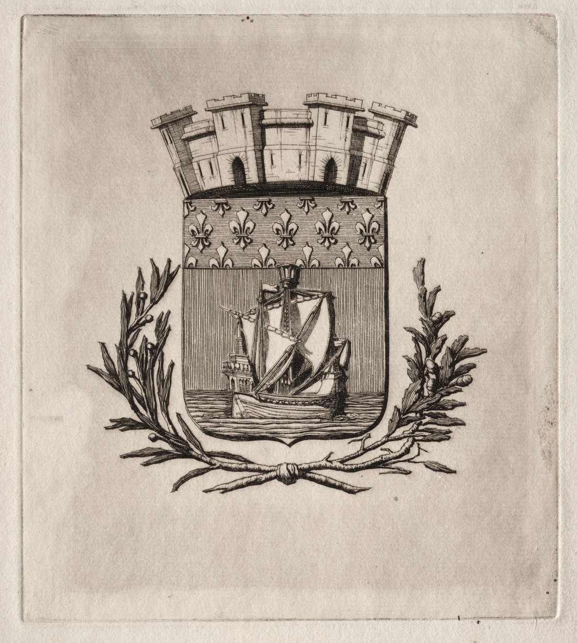 Pariisin etsaukset: Pariisin kaupungin symboliset käsivarret tekijältä Charles Meryon