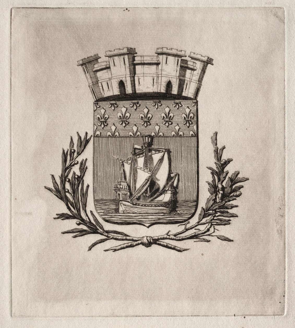 Pariisin etsaukset: Pariisin kaupungin symboliset käsivarret, 1854. tekijältä Charles Meryon