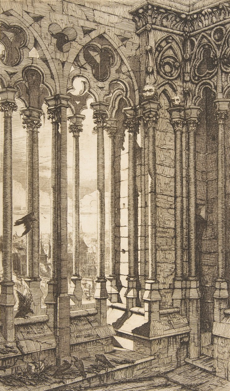 Galleria, Nôtre-Damen katedraali, Pariisi, 1853. tekijältä Charles Meryon