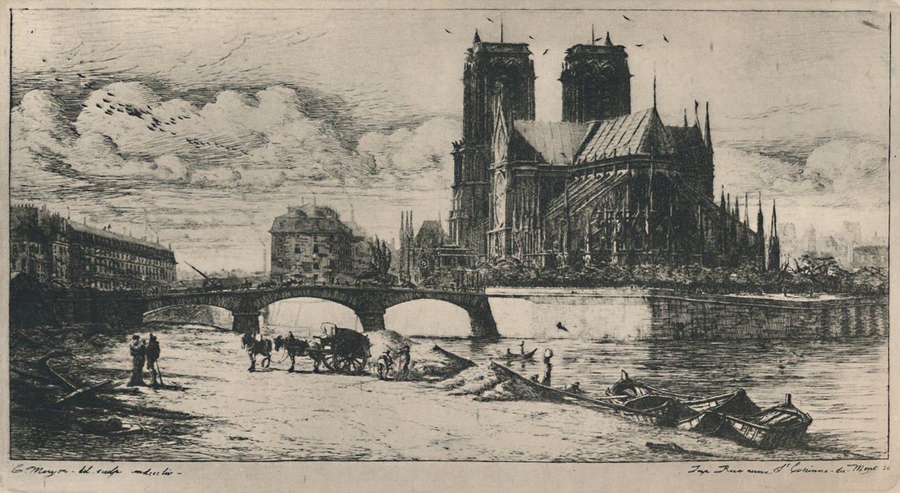 Notre-Dame De Parisin 4. osavaltion apsi, 6 12 x 11 34 tuumaa, 1854, 1927 tekijältä Charles Meryon