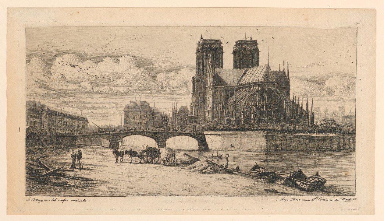 Notre-Dame de Parisin apsi (The Apse of Notre-Dame, Pariisi) tekijältä Charles Meryon