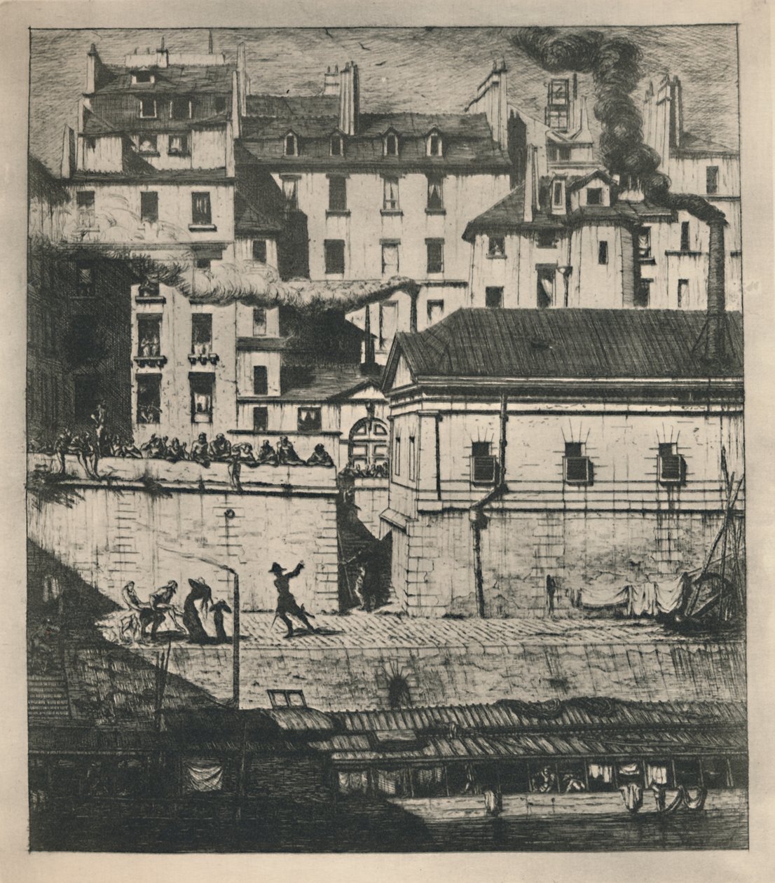 La Morgue 3rd State, 9 18 x 8 18 tuumaa, 1854, 1927 tekijältä Charles Meryon