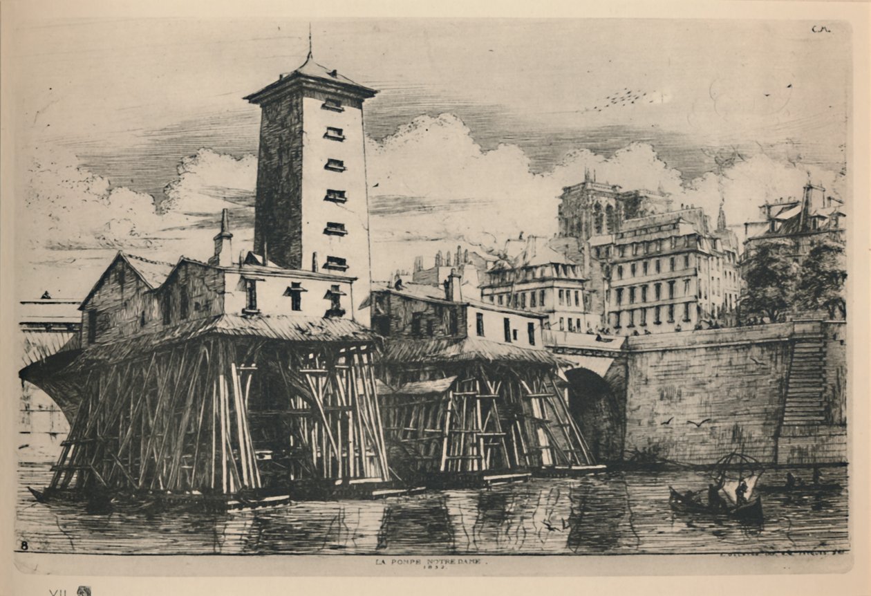 Notre Damen 9. valtion pumppu, 6 34 x 9 78 tuumaa, 1852, 1927 tekijältä Charles Meryon