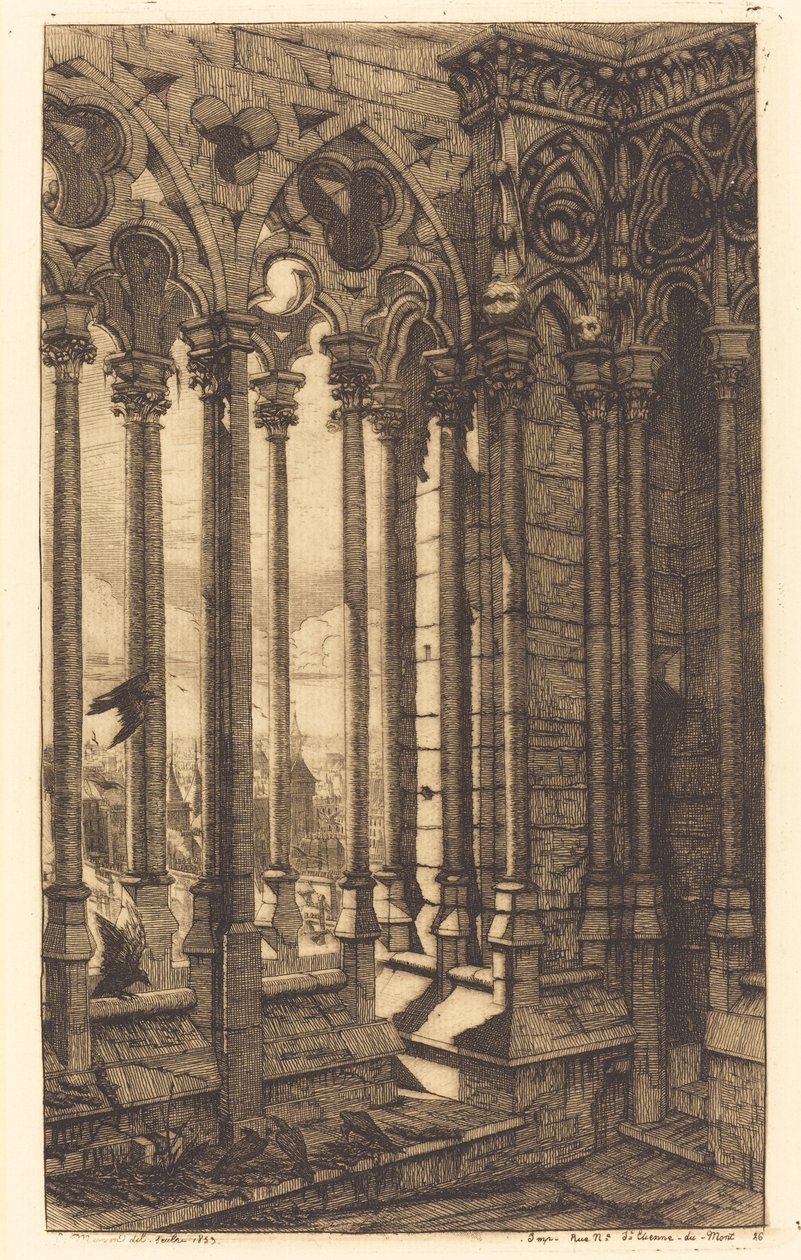 Notre Damen galleria, Pariisi (The Gallery of Notre Dame, Pariisi) tekijältä Charles Meryon