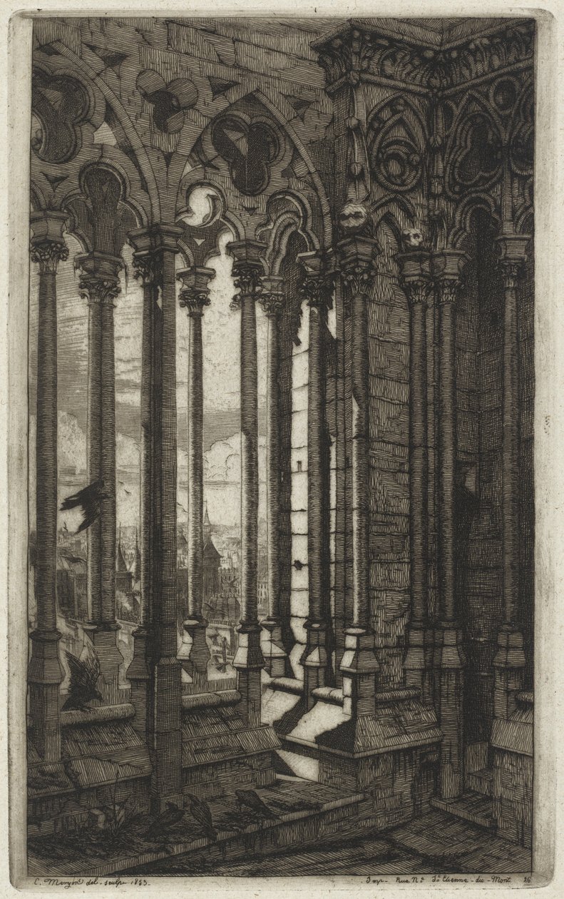 Notre Damen galleria, Pariisi (The Gallery of Notre Dame, Pariisi) tekijältä Charles Meryon